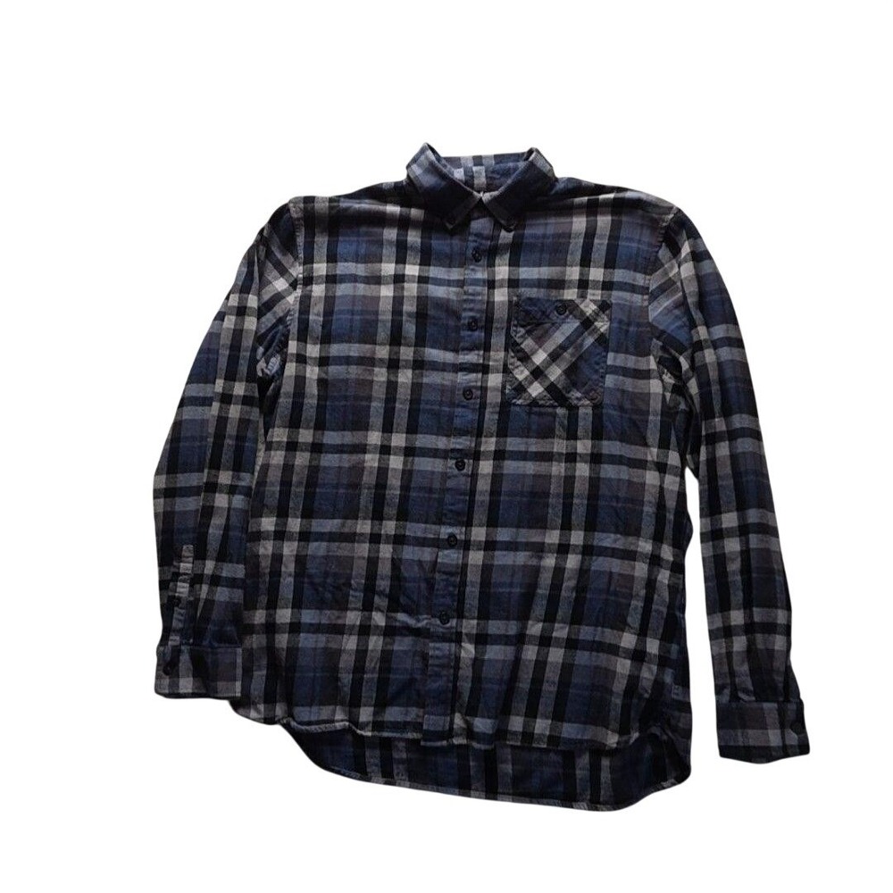 Boston Traders Mens XL Blue Grey Plaid Flannel Button Down Shirt Long Sleeve